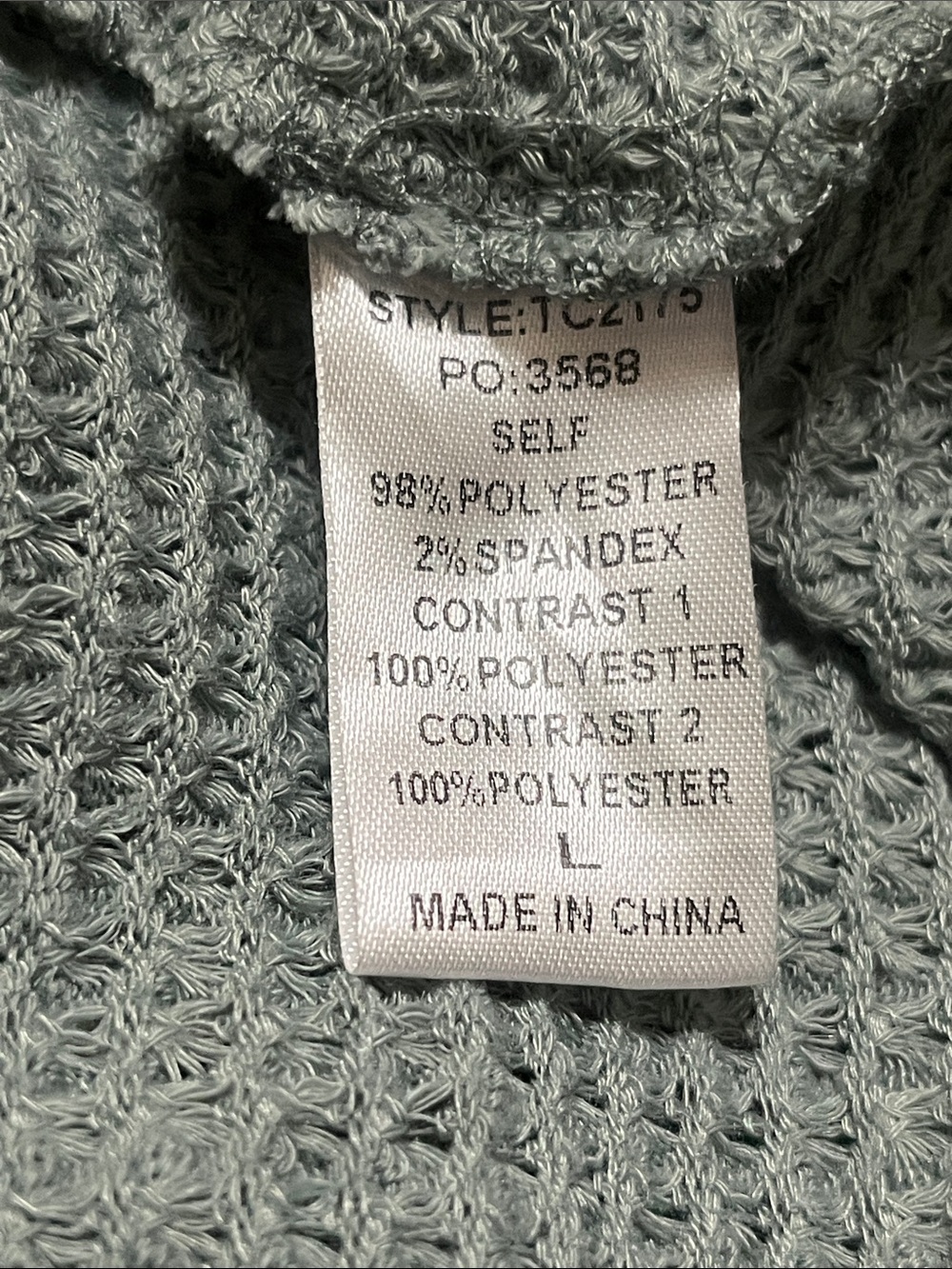 GIGIO USA Women's Sage Green Waffle Knit, RUFFLE RAW EDGE Floral Sleeve Top SZ L - Picture 12 of 13
